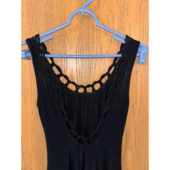 Vintage Hugo Buscati black sheer maxi dress loop neckline with deep slit size 2 - Picture 5 of 7